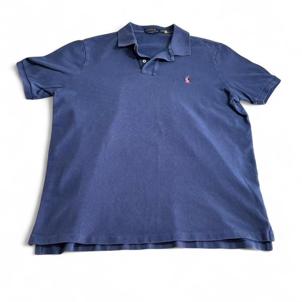 Polo Ralph Lauren Blue Polo w Pink Logo Preppy Casual Classic Fit Men's L